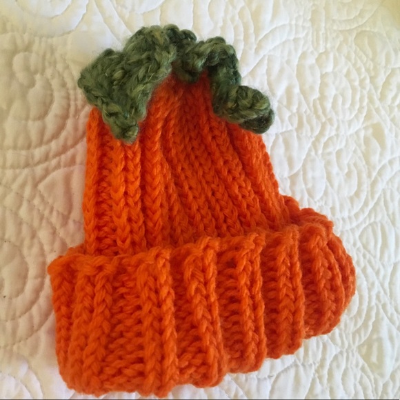 Hand Crafted Sweet Pumpkin Knit Baby Hat - Picture 2 of 6